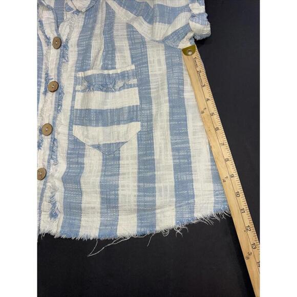 We the Free Classic Boho Beach Gauze Cropped Fringe Striped Button Blouse Small - Picture 13 of 15